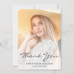 Two-Photo Grey Script Graduation Thank You Card
