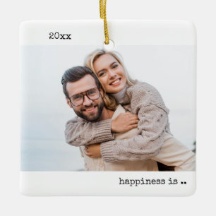 Two Photo Happiness is Being Married Minimalist Ceramic Ornament