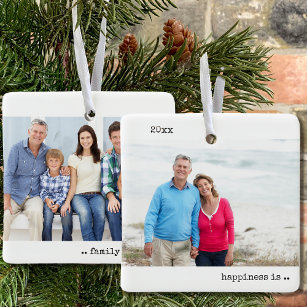 Two Photo Happiness is Family Christmas Minimalist Ceramic Ornament