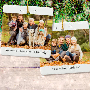 Two Photo Happiness is .. Family Cute Minimalist Ceramic Ornament