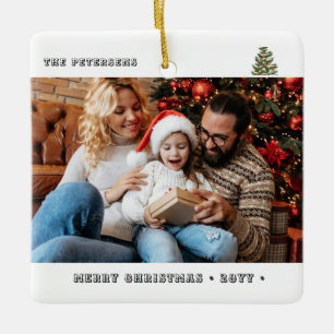 Two Photo Happiness is .. Family Cute Minimalist  Ceramic Ornament