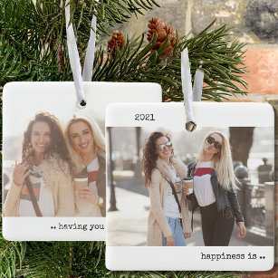Two Photo Happiness is You as a Friend Minimalist Ceramic Ornament
