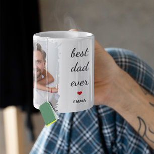 Two Photo Images l Best Dad Ever Cute Red Heart  Mug