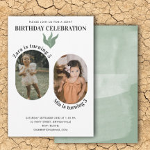 Two Photo Joint Birthday Watercolor Boho Green