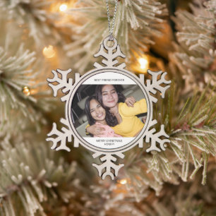 Two Photo Minimalist Best Friend Snowflake Pewter Christmas Ornament