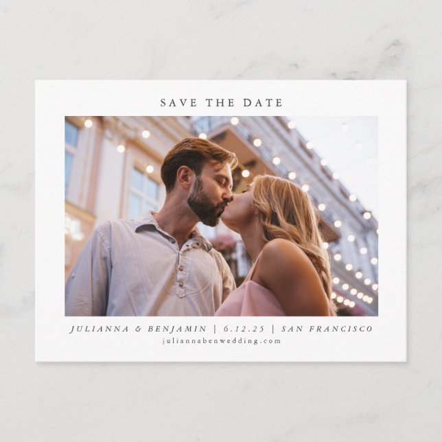 Two Photo Minimalist Modern Elegant Save The Date Postcard (Front)