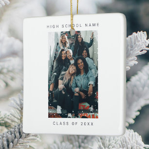Two Photo Minimalist Snowfall School College Ceramic Ornament