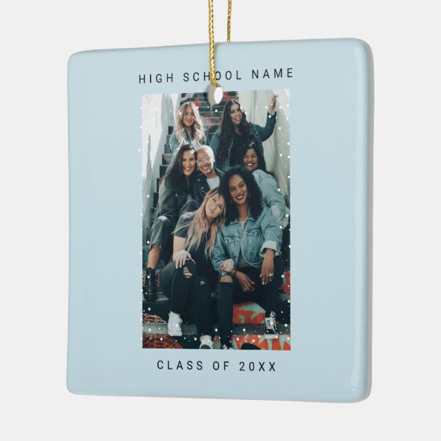 Two Photo Minimalist Snowfall School College Ceramic Ornament (Left)