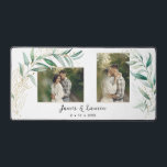 Two-Photo Modern Eucalyptus  Desk Mat<br><div class="desc">Commemorate your special event on your custom desk mat featuring template for two photos... one horizontal and one vertical with simple elegant eucalyptus leaves with sparkly gold highlights and text fields.</div>