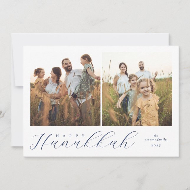 Two Photo Modern Hanukkah Holiday Card (Front)