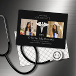 Two Photo Nursing MSN Black White Insignia<br><div class="desc">These professional 5" x 7" Master of Science in Nursing announcements feature a white medical insignia (Caduceus Rod-of Asclepius)
on a black background in the centre with placeholders for two of your favourite photos on an black background with white lettering.</div>