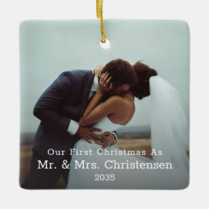 Two Photo Our First Christmas Married Mr. & Mrs. Ceramic Ornament