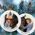 Two Photo Pet First Christmas Cute Minimalist Ceramic Ornament<br><div class="desc">Minimalist ornament with your custom photos and cute handwritten style typography. The design is double-sided and the template is set up ready for you to add your photos and personalised text to the front and back. The sample wording reads "[name's] first christmas at [place]" and you can edit this as...</div>