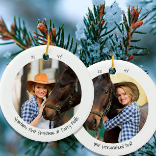 Two Photo Pet First Christmas Cute Minimalist Ceramic Ornament