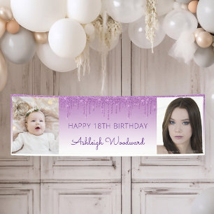 Two Photo Purple Dripping Glitter 18th Birthday Banner