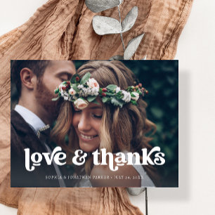 Two Photo Retro Boho Typography Thank You Announcement Postcard