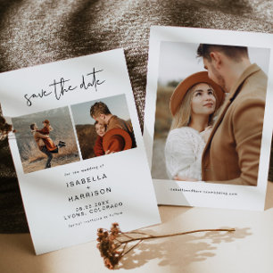 Two Photo Save the Date Card, Modern Minimalist Invitation