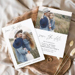 Two Photo Save the Date Elegant Minimalist<br><div class="desc">Wedding Save the Date Cards that have a photo on the front and back (two photo). The Save the Date cards contain a modern hand lettered cursive script typography that are elegant,  simple and modern to use after you minimalist simple wedding day celebration.</div>