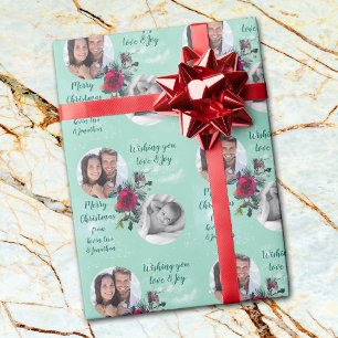 Two Photo Template Christmas Rose Wrapping Paper