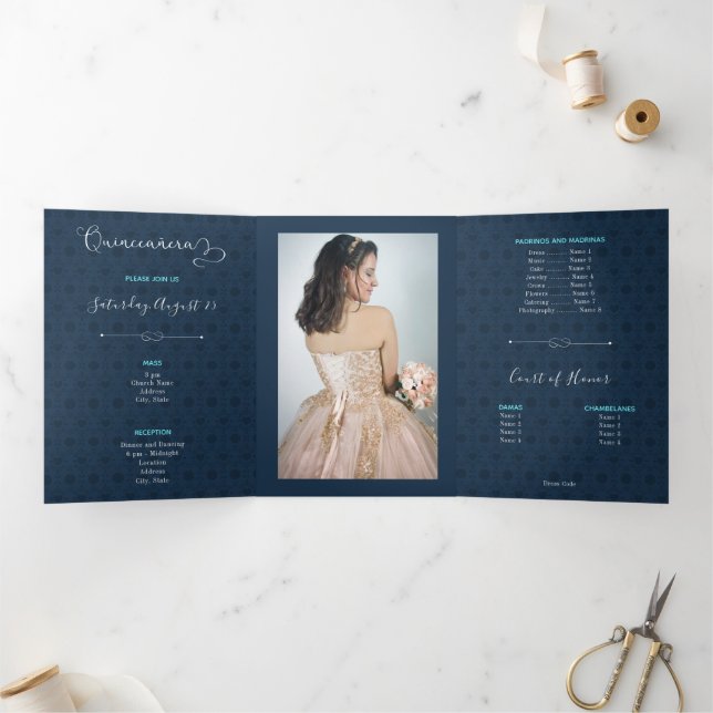 Two Photo Tropical Silhouette Quinceanera Tri-Fold Invitation (Inside)