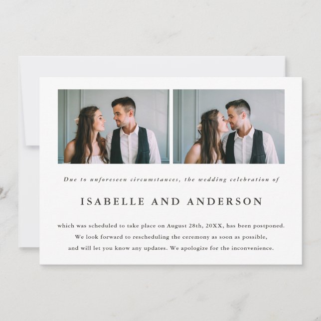 Two Photo Wedding Postponement Announcement (Front)