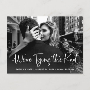 Two Photo   White Script Tying the Knot Announcement Postcard