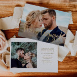Two Photo with Faux Gold Script | Engagement Party Invitation<br><div class="desc">This whimsical and elegant engagement party invitation features two of your favorite personal photos,  with trendy faux gold look handwritten script that says "we're engaged" on the front,  and all of your party information on the back. A simple and modern look that will fit perfectly with your style!</div>