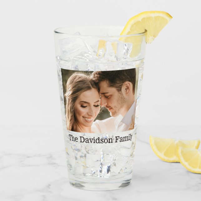 Two Photos and Personalised 16oz Pint Glass (Back Ice)