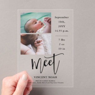 Two Photos Birth Announcement Acrylic Card