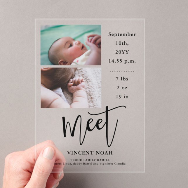 Two Photos Birth Announcement Acrylic Card (Creator Uploaded)