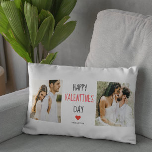 Two Photos   Happy Valentines Day   Couple Gift Lumbar Cushion