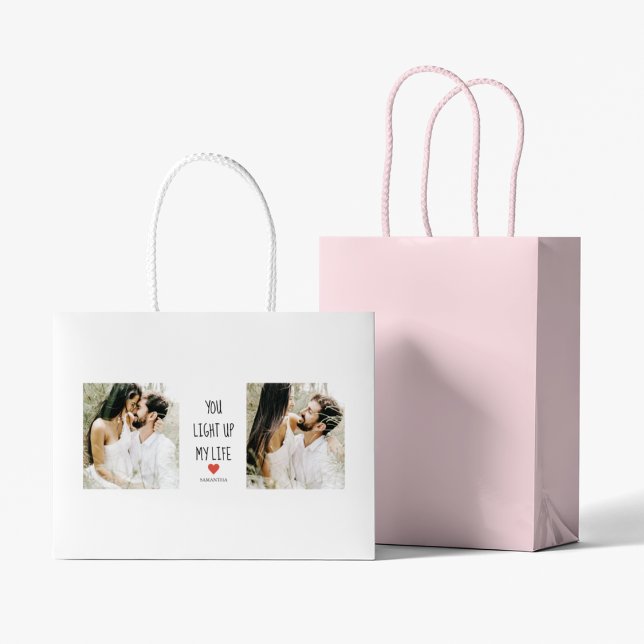 Two Photos | Happy Valentines Day | Romantic Quote Large Gift Bag (Creator Uploaded)