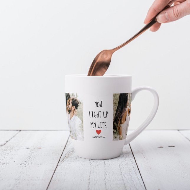 Two Photos | Happy Valentines Day | Romantic Quote Latte Mug (Creator Uploaded)