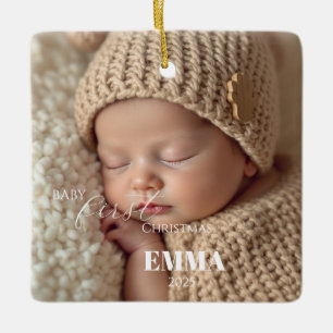 Two Photos Minimalist Baby First Christmas Ceramic Ornament