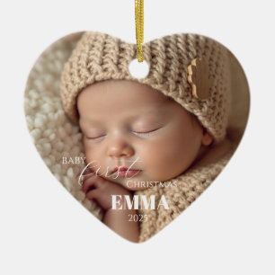 Two Photos Minimalist Baby First Christmas Ceramic Ornament