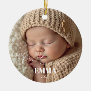 Two Photos Minimalist Baby First Christmas Ceramic Ornament