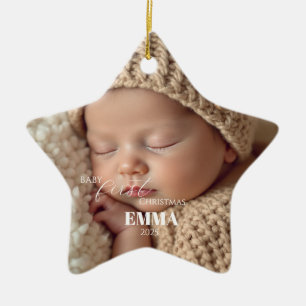 Two Photos Minimalist Baby First Christmas Ceramic Ornament