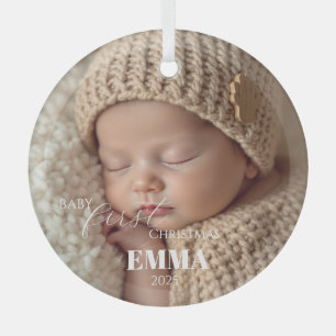 Two Photos Minimalist Baby First Christmas Glass Tree Decoration