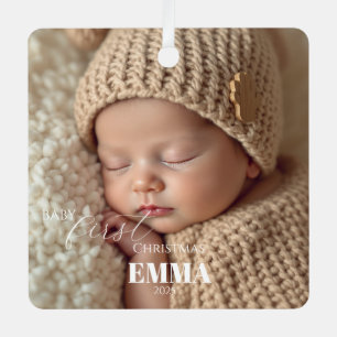 Two Photos Minimalist Baby First Christmas Metal Tree Decoration