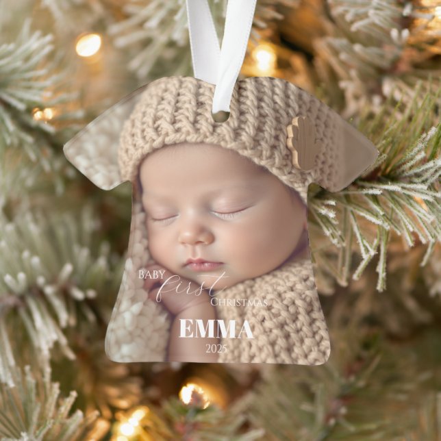 Two Photos Minimalist Baby First Christmas Ornament (Tree)