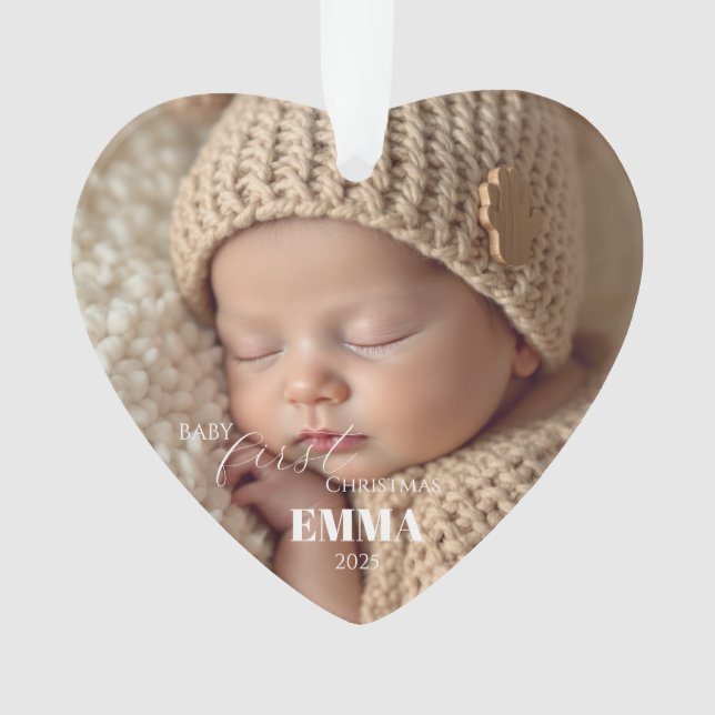 Two Photos Minimalist Baby First Christmas Ornament (Front)