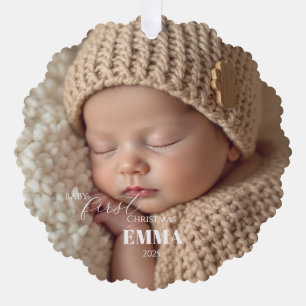 Two Photos Minimalist Baby First Christmas Tree Decoration Card