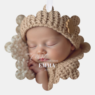 Two Photos Minimalist Baby First Christmas Tree Decoration Card