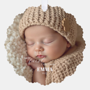 Two Photos Minimalist Baby First Christmas Tree Decoration Card