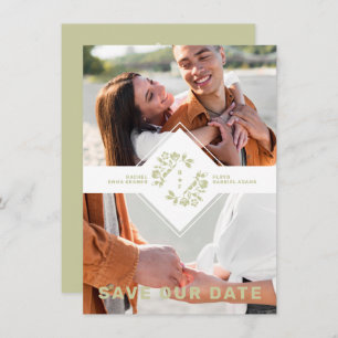 Two Photos Minimalist Floral Collage Wedding Save The Date