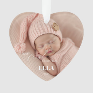 Two Photos Minimalist Pink Baby First Christmas Ornament