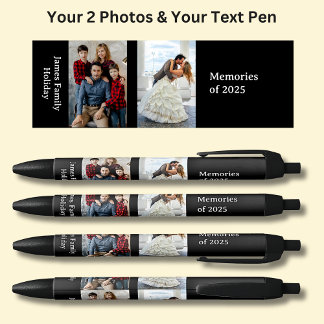 TWO Photos, Name Date, your Text on Black Black Ink Pen