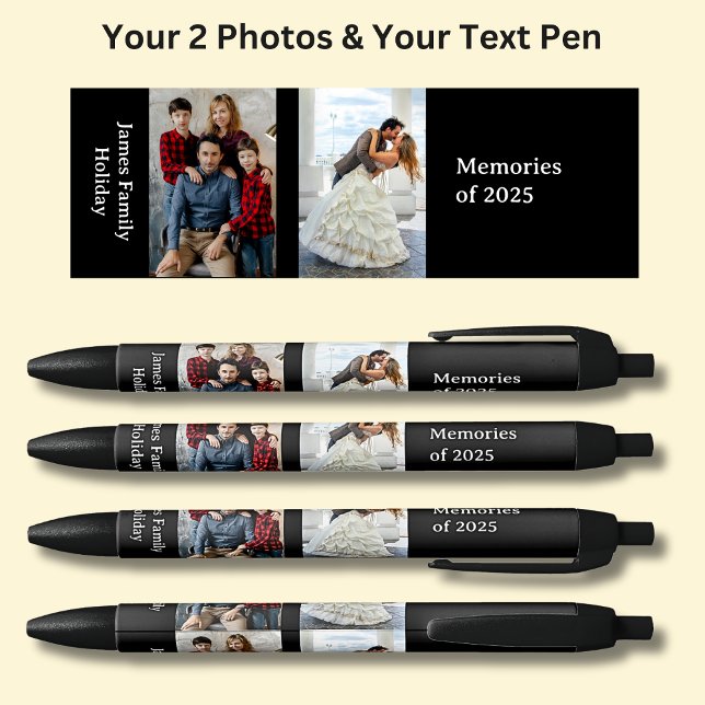 TWO Photos, Name Date, your Text on Black Black Ink Pen (Creator Uploaded)