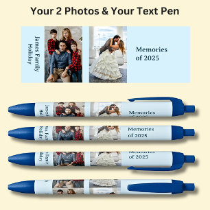 TWO Photos, Name Date, your Text on Blue Black Ink Pen