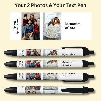 TWO Photos, Name Date, your Text on White, Black Black Ink Pen